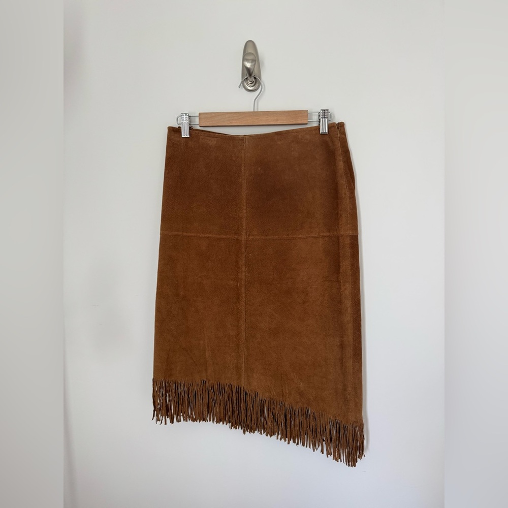 Vintage Le Chateau Y2K Suede Fringe Midi Skirt